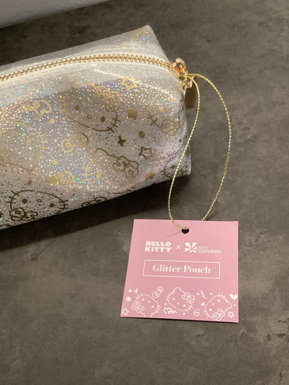 Hello Kitty Holographic Silver Pencil Case with Gold Trim